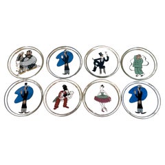 8 Art Deco Whimsical Caricature Glass Coasters