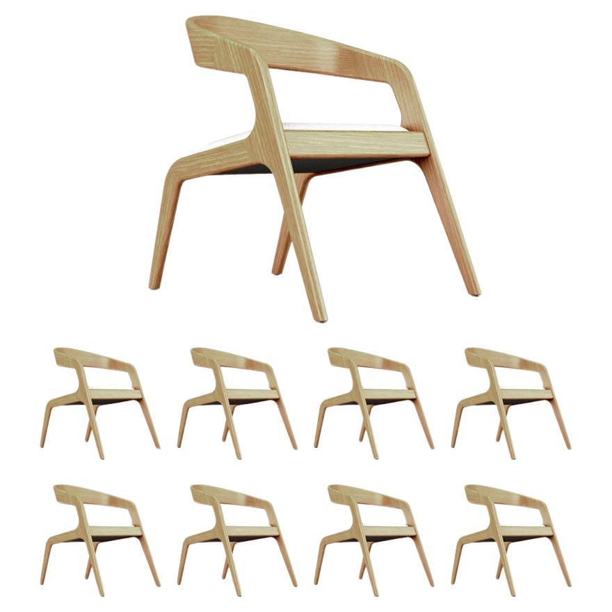 8 Aura Armchairs - Modern and minimalistic oak armchair with upholstered seat For Sale