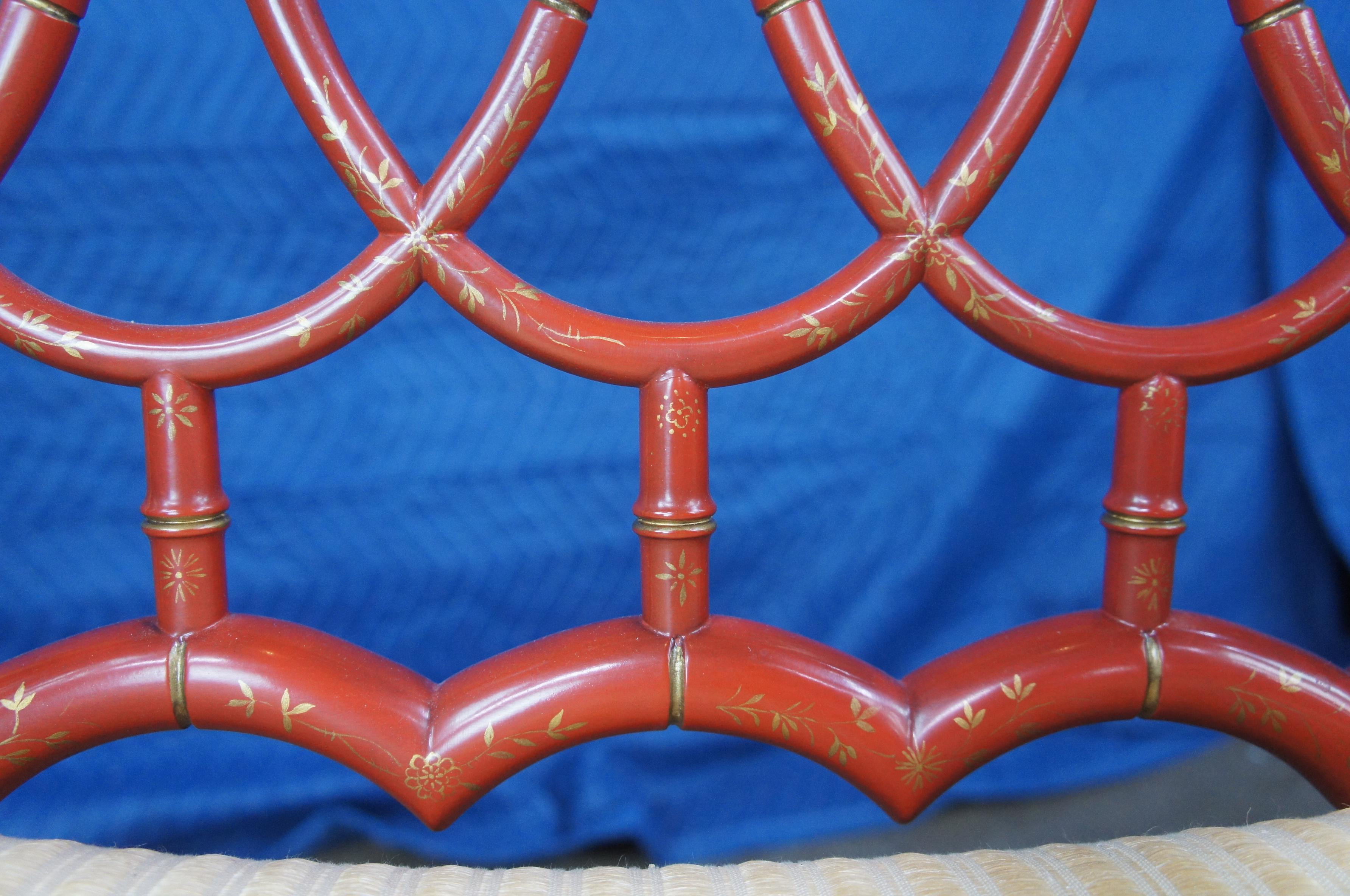 8 Baker Furniture Chinese Chippendale Chinoiserie Red Lacquered Dining Arm Chair 6