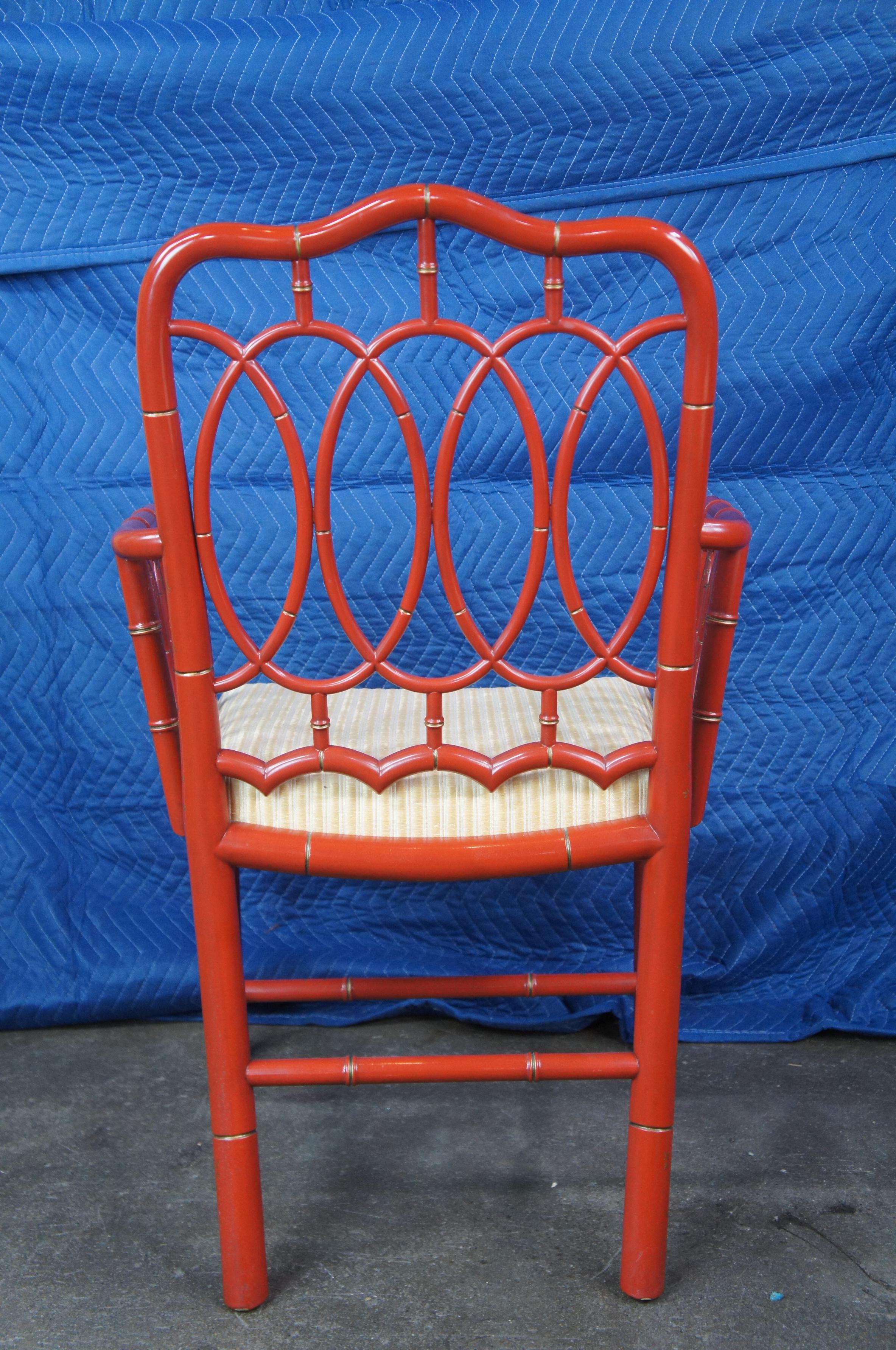 Faux Bamboo 8 Baker Furniture Chinese Chippendale Chinoiserie Red Lacquered Dining Arm Chair