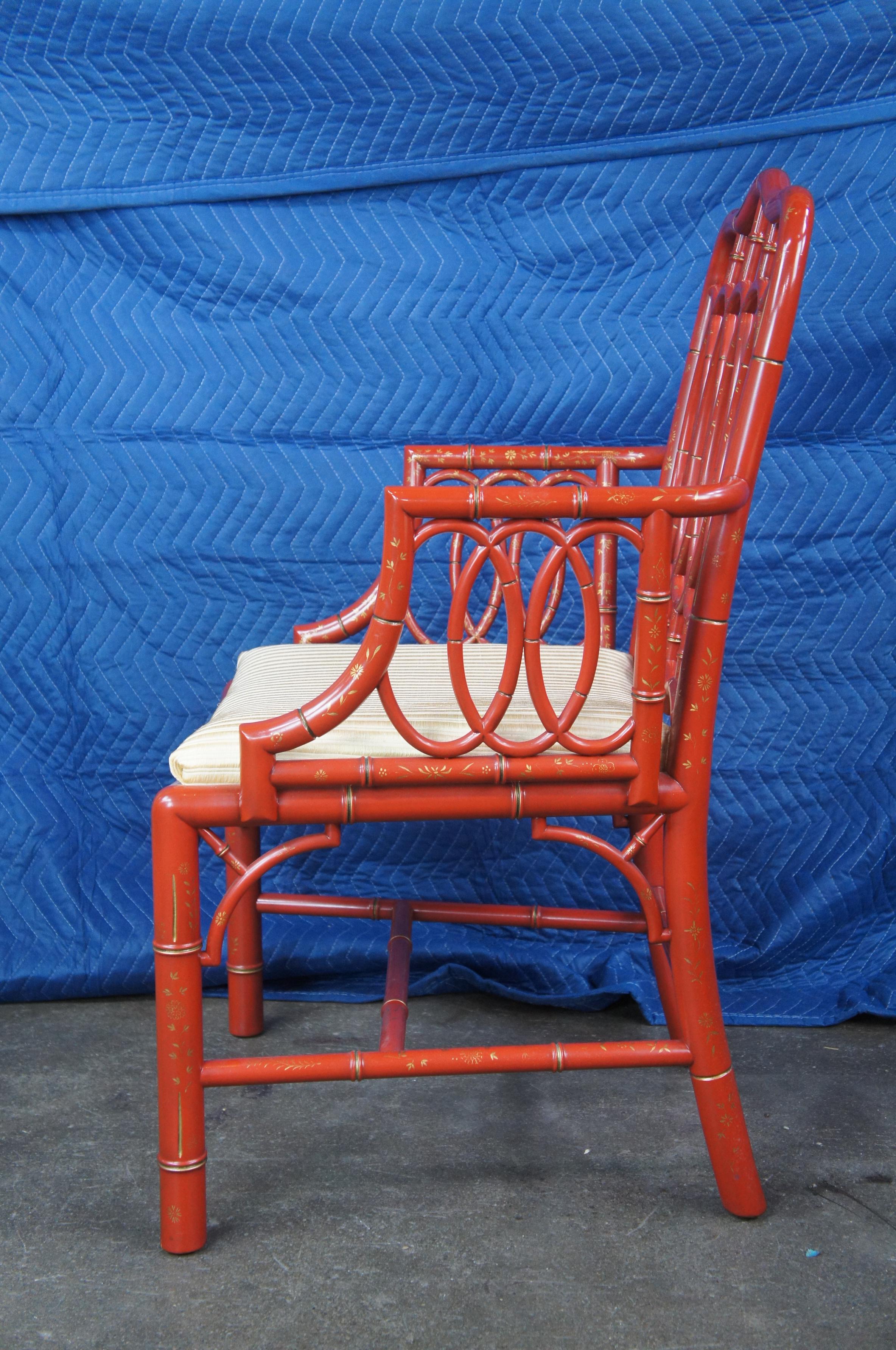 8 Baker Furniture Chinese Chippendale Chinoiserie Red Lacquered Dining Arm Chair 2