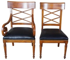 8 Baker Neoclassical Milling Road Walnut Directoire Dining Chairs Leather Scroll