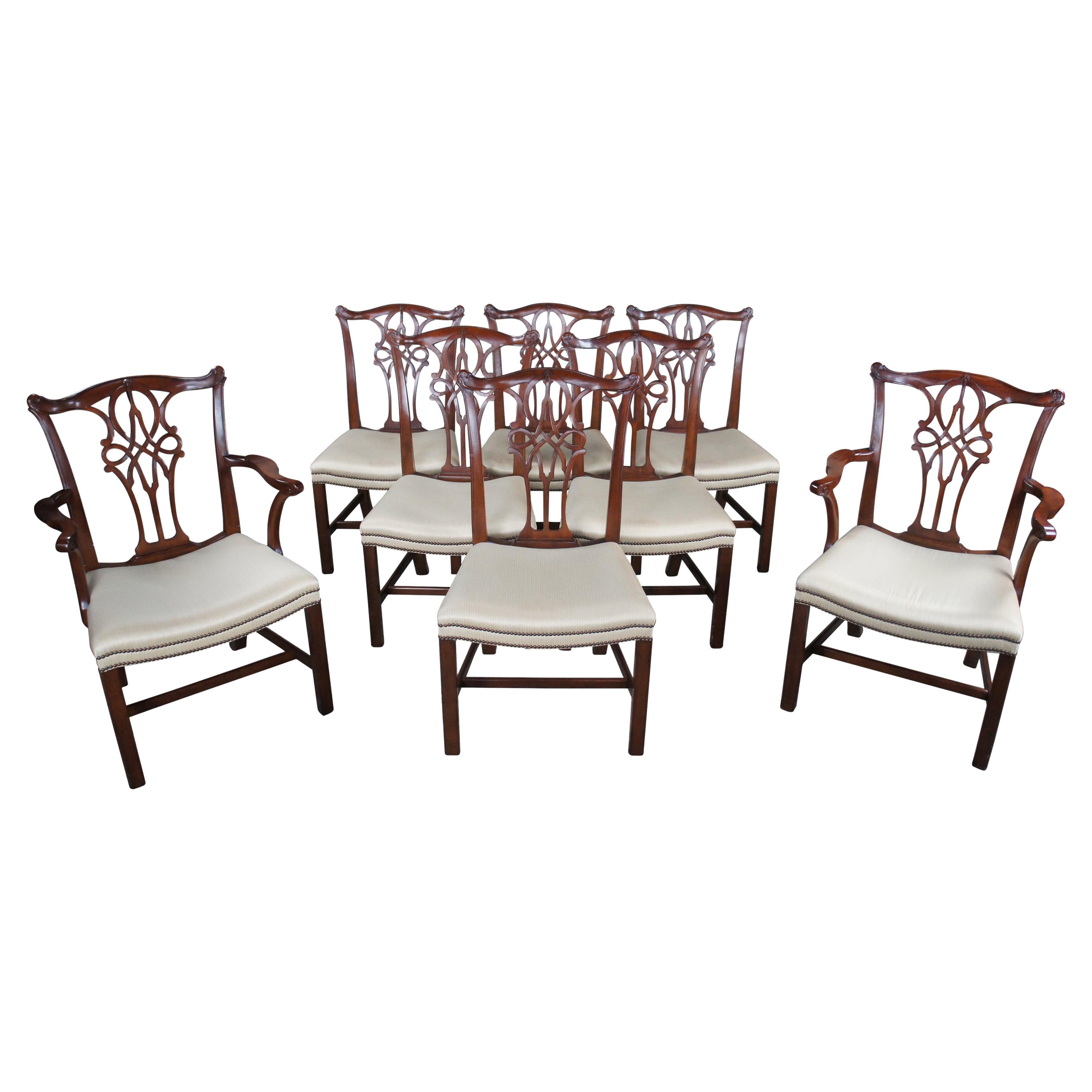 8 Baker Stately Homes Chippendale Mahogany Nailhead Dining Arm Side Chairs 