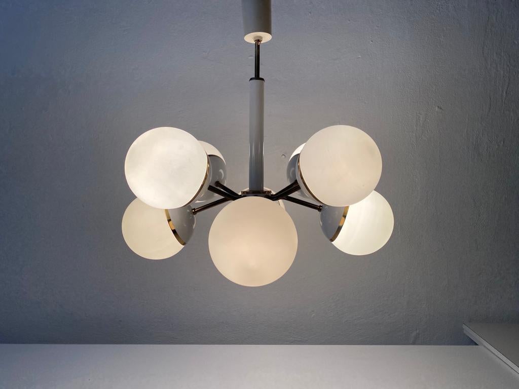 8 Ball Glass Shade & Metal Atomic Chandelier by Kaiser Leuchten, 1970s Germany For Sale 5