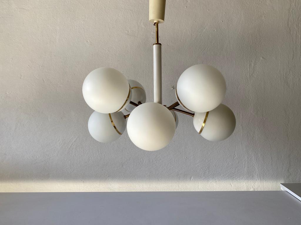 8 Ball Glass Shade & Metal Atomic Chandelier by Kaiser Leuchten, 1970s Germany For Sale 6