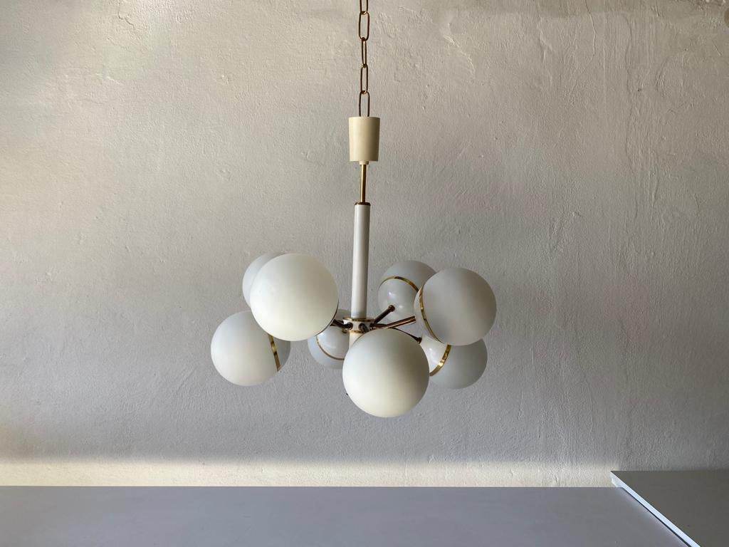 8 Ball Glass Shade & Metal Atomic Chandelier by Kaiser Leuchten, 1970s Germany For Sale 8