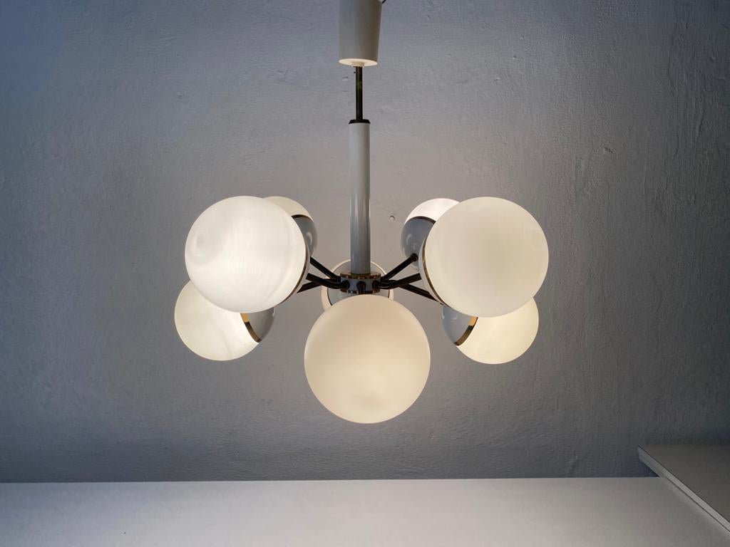 8 Ball Glass Shade & Metal Atomic Chandelier by Kaiser Leuchten, 1970s Germany For Sale 9