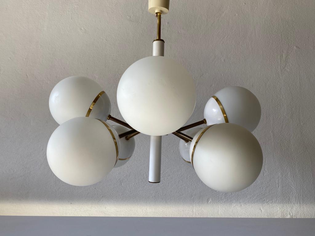 8 Ball Glass Shade & Metal Atomic Chandelier by Kaiser Leuchten, 1970s Germany In Good Condition For Sale In Hagenbach, DE