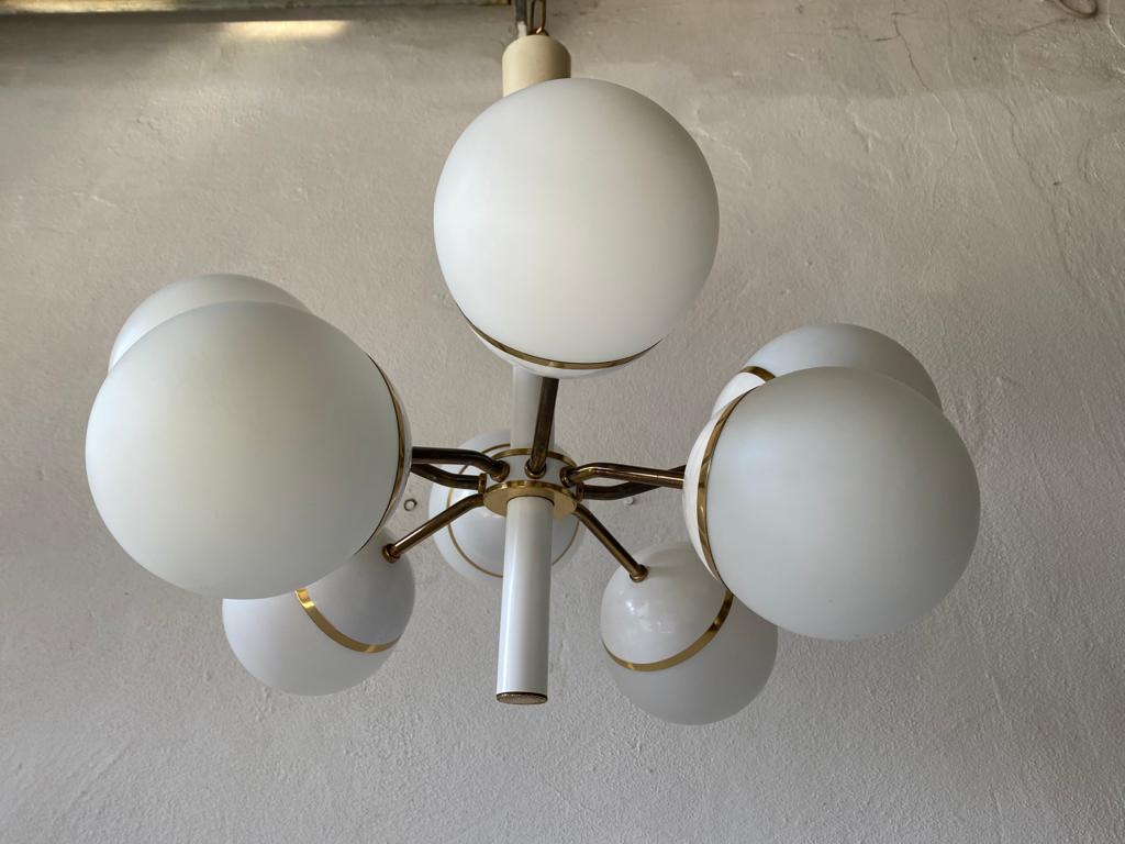 8 Ball Glass Shade & Metal Atomic Chandelier by Kaiser Leuchten, 1970s Germany For Sale 2