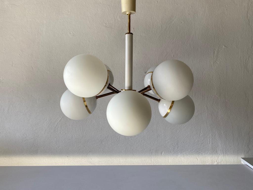 8 Ball Glass Shade & Metal Atomic Chandelier by Kaiser Leuchten, 1970s Germany For Sale 3