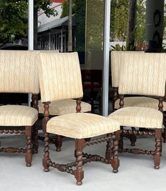 8 Barley Twist Oak Dining Chairs by Henredon