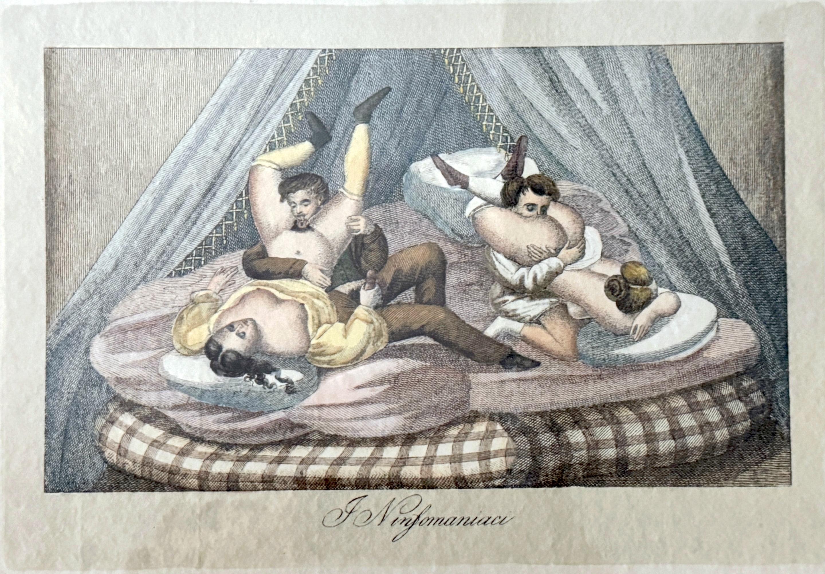 20ième siècle 8 estampes érotiques d'aristocrates et de soldats corrompus de style baroque en vente