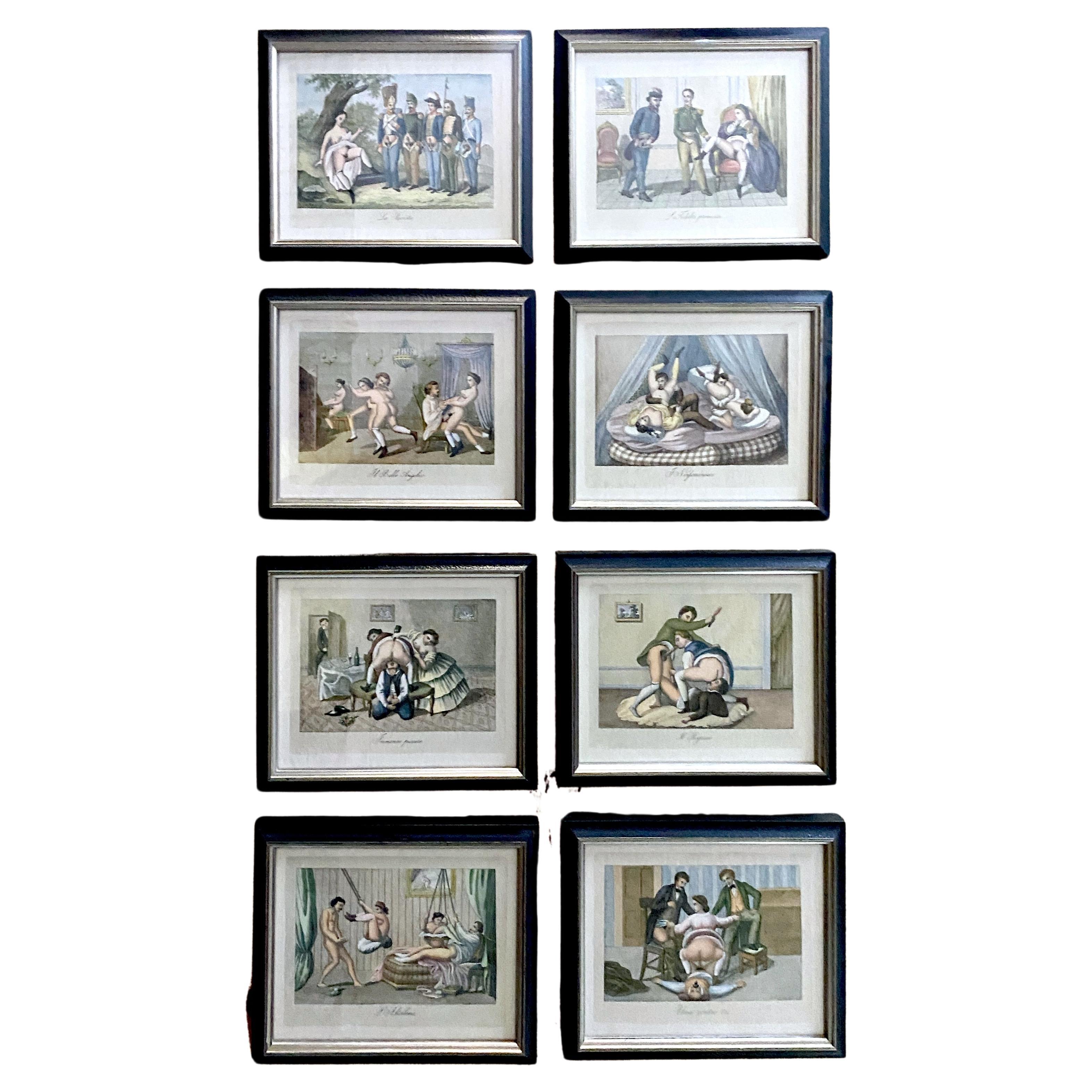 8 estampes érotiques d'aristocrates et de soldats corrompus de style baroque