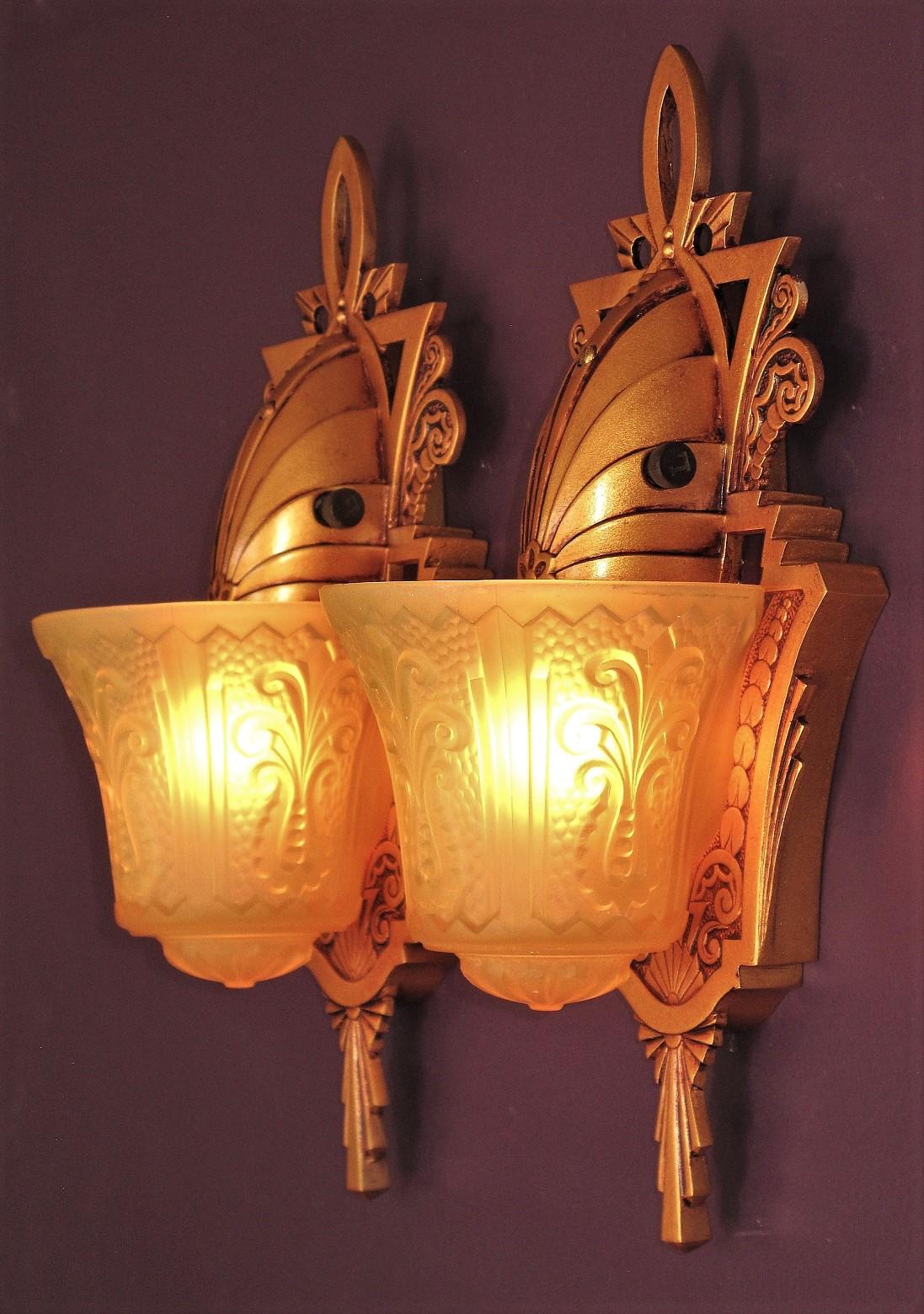 American 8 Beardslee Vintage Wall Sconces with Original Vintage Glass Priced per pair For Sale