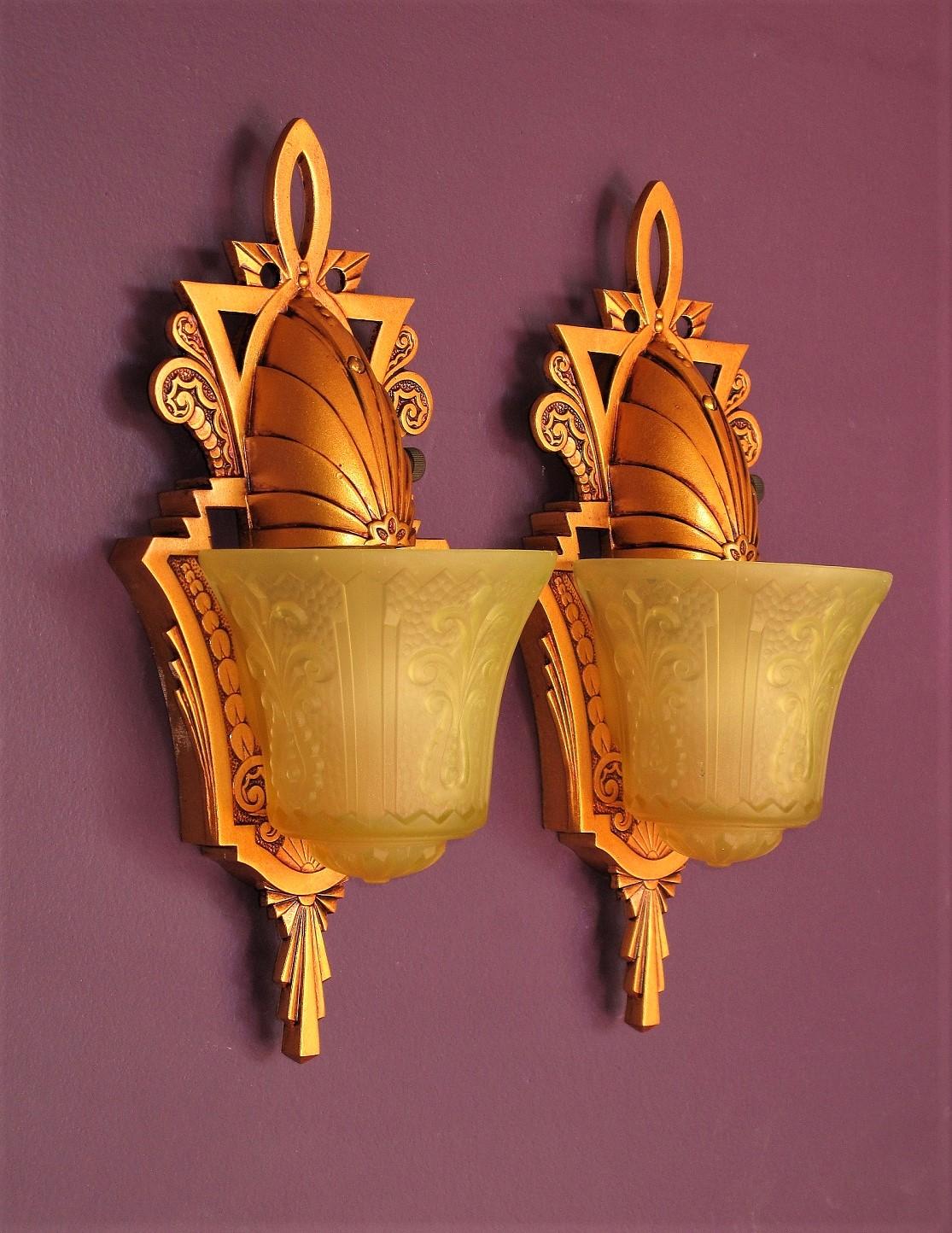 Painted 8 Beardslee Vintage Wall Sconces with Original Vintage Glass Priced per pair For Sale