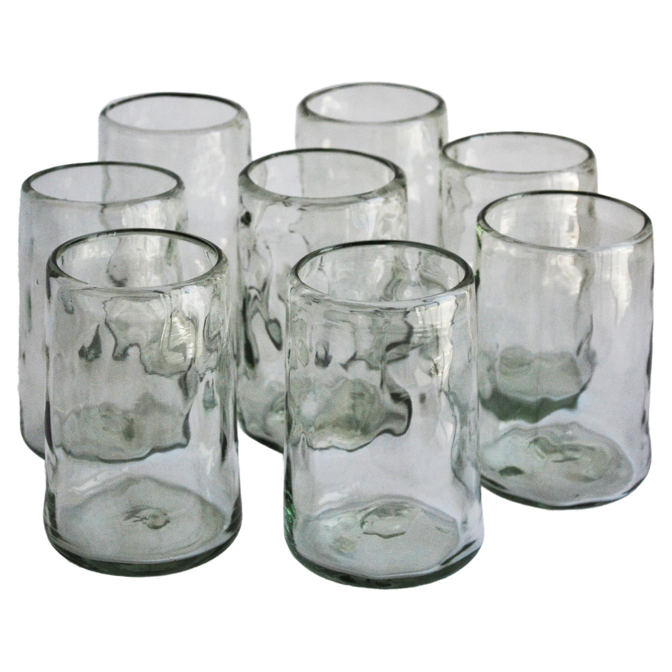 8 Beer-Cocktail Glasses, Handblown Organic Irregular Shape 100% Recycled Glass For Sale