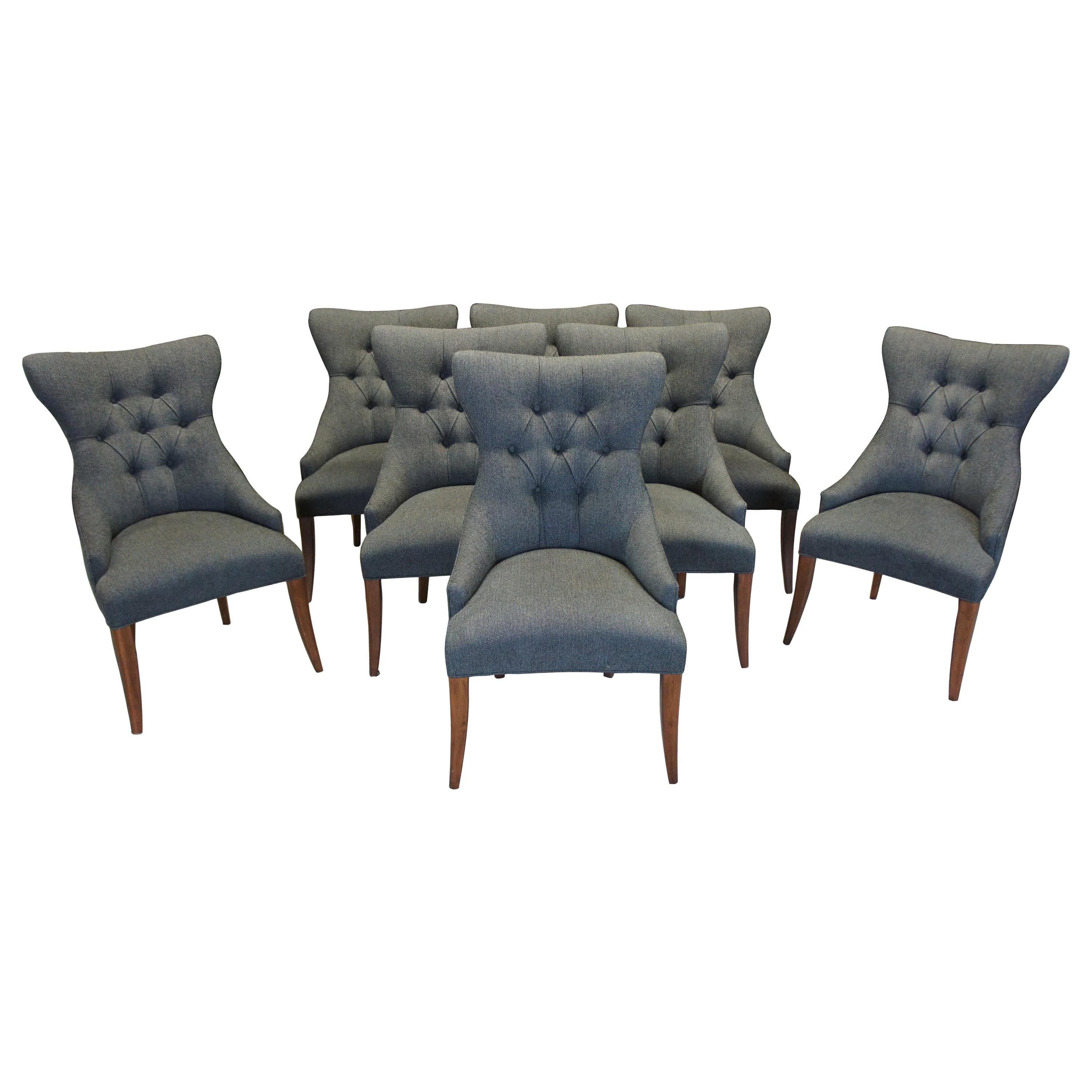 8 Bernhardt Deco Tufted Back Low Arm Dining Chairs Gray Coco 319-452