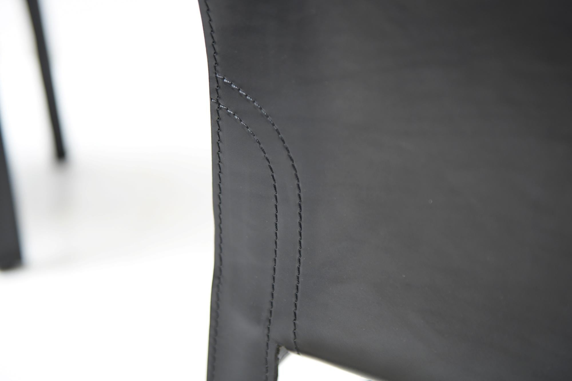 8 Black Leather Cab 413 Armchairs by Mario Bellini for Cassina Italy 4