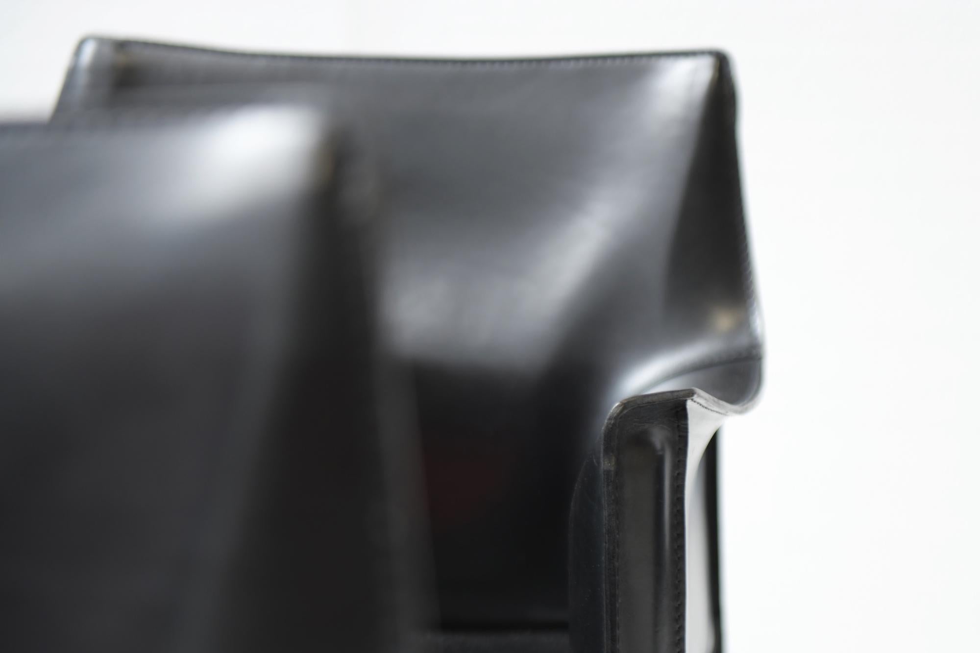 8 Black Leather Cab 413 Armchairs by Mario Bellini for Cassina Italy 5