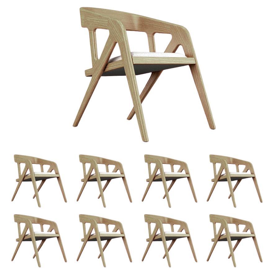 8 Branch Armchairs - Modern and Minimalistic Oak Armchair with Upholstered Seat For Sale