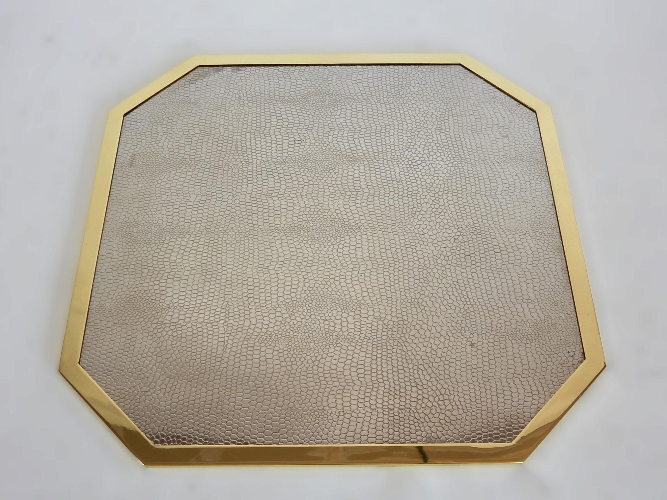 Late 20th Century 8 Brass & Embossed Snakeskin Steel Octagon Placemats, Italy 1970's Romeo Rega For Sale