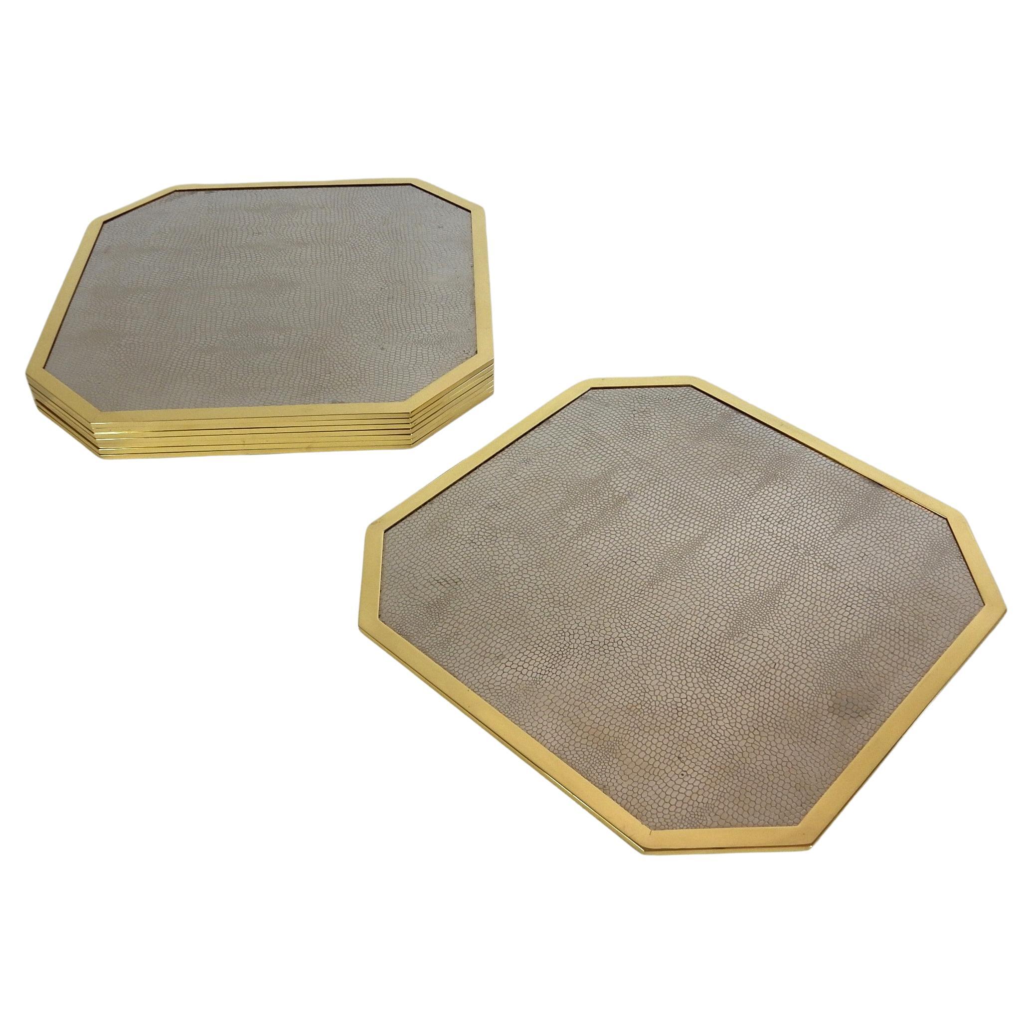 8 Brass & Embossed Snakeskin Steel Octagon Placemats, Italy 1970's Romeo Rega For Sale