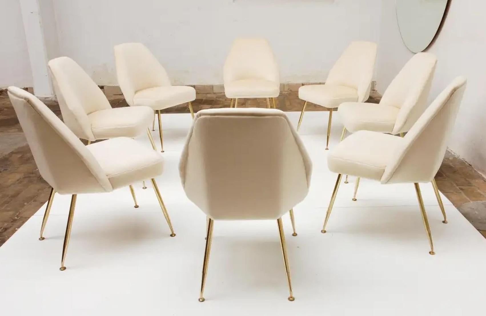 8 Brass Leg Chairs by Pagani, Partner of Gio Ponti & Lina Bo Bardi, 1952, Arflex 3