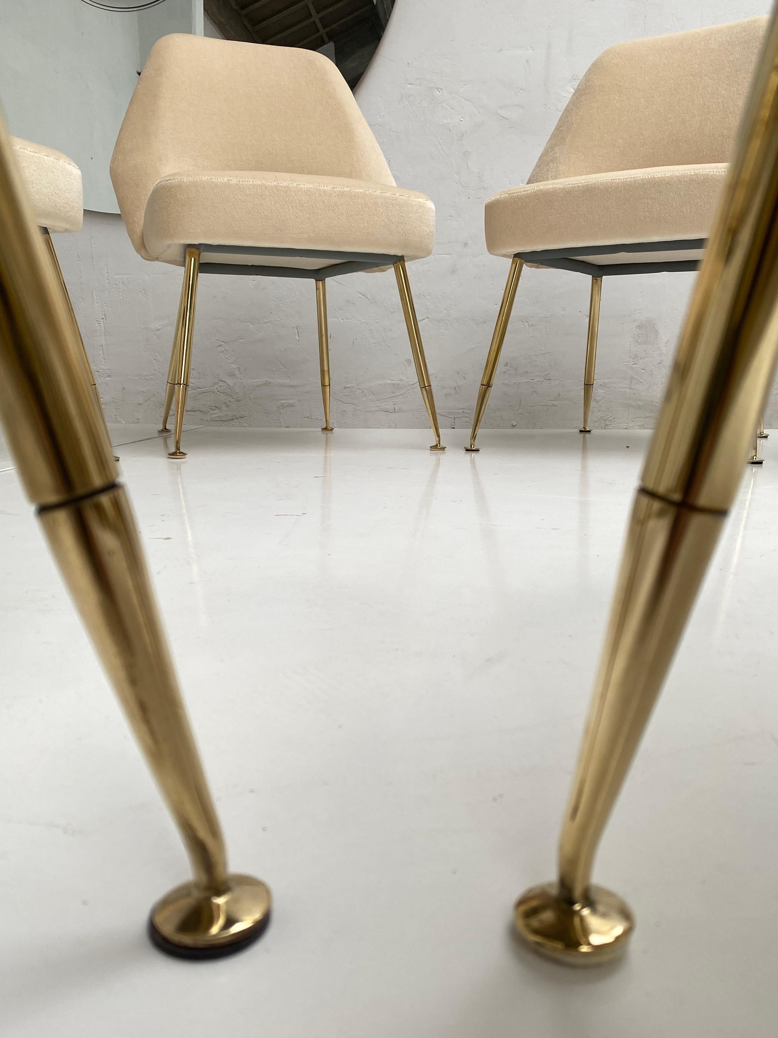 Italian 8 Brass Leg Chairs by Pagani, Partner of Gio Ponti & Lina Bo Bardi, 1952, Arflex