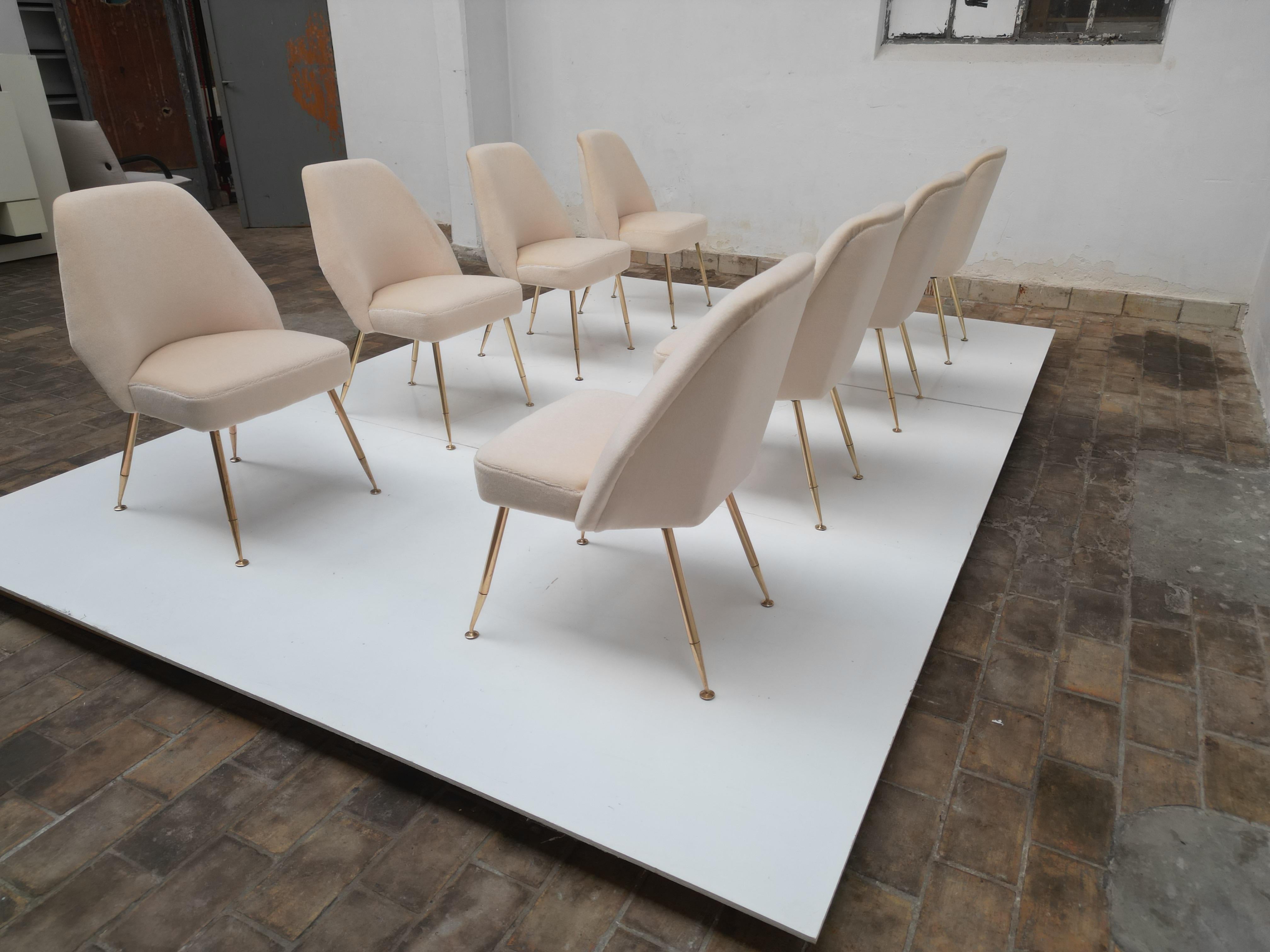 8 Brass Leg Chairs by Pagani, Partner of Gio Ponti & Lina Bo Bardi, 1952, Arflex In Good Condition In bergen op zoom, NL