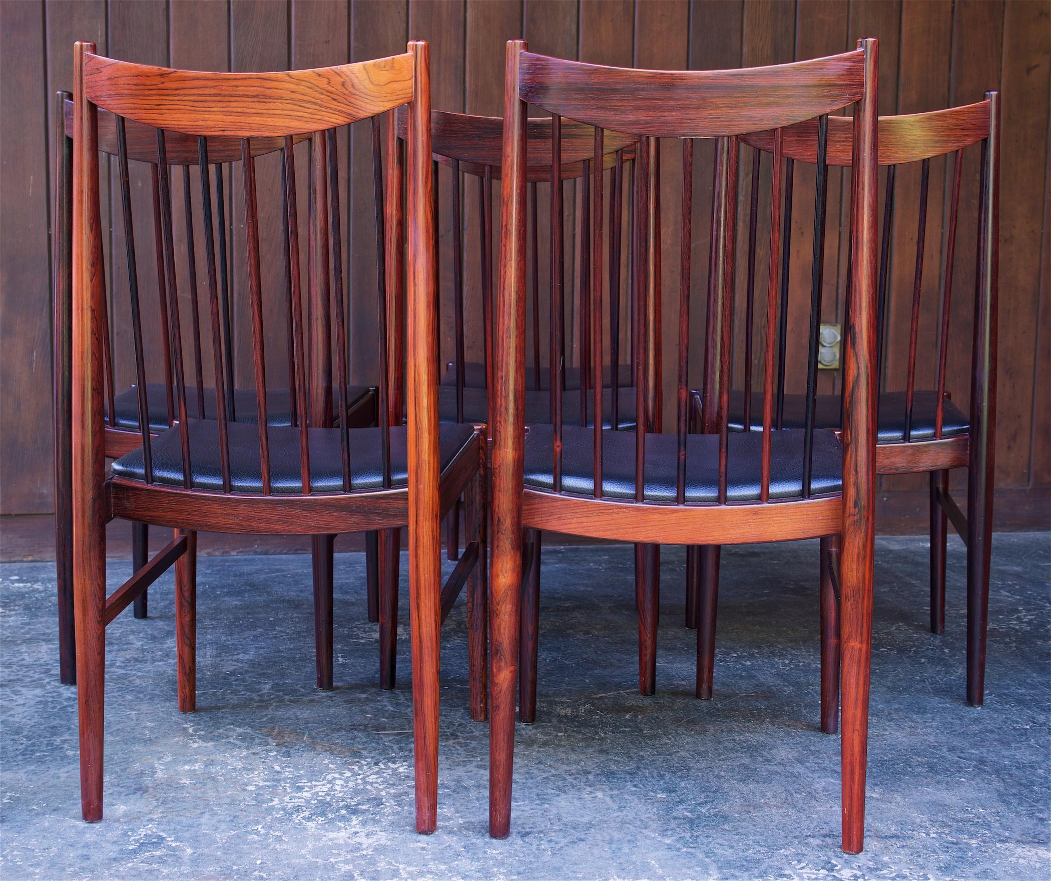 8 Brazilian Rosewood Spindle High-Back Dining Chairs Danish Sibast Model No. 422 For Sale 3