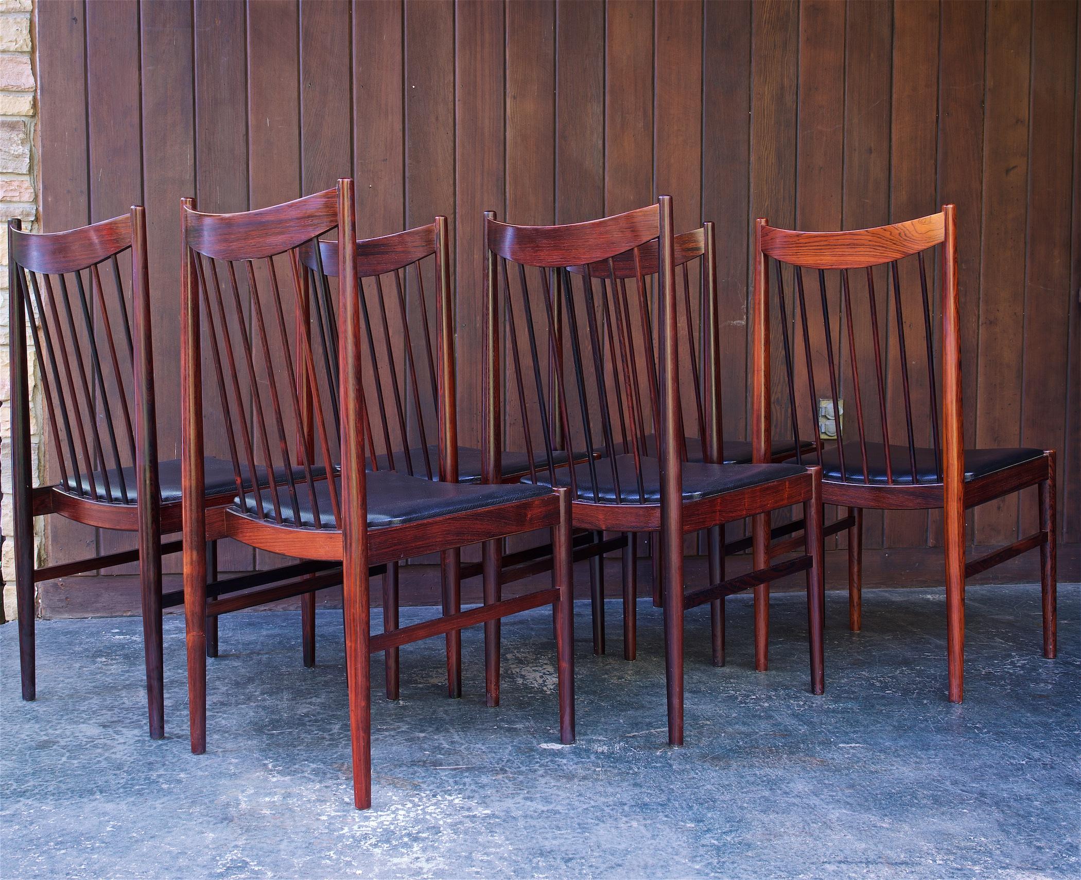 8 Brazilian Rosewood Spindle High-Back Dining Chairs Danish Sibast Model No. 422 For Sale 1