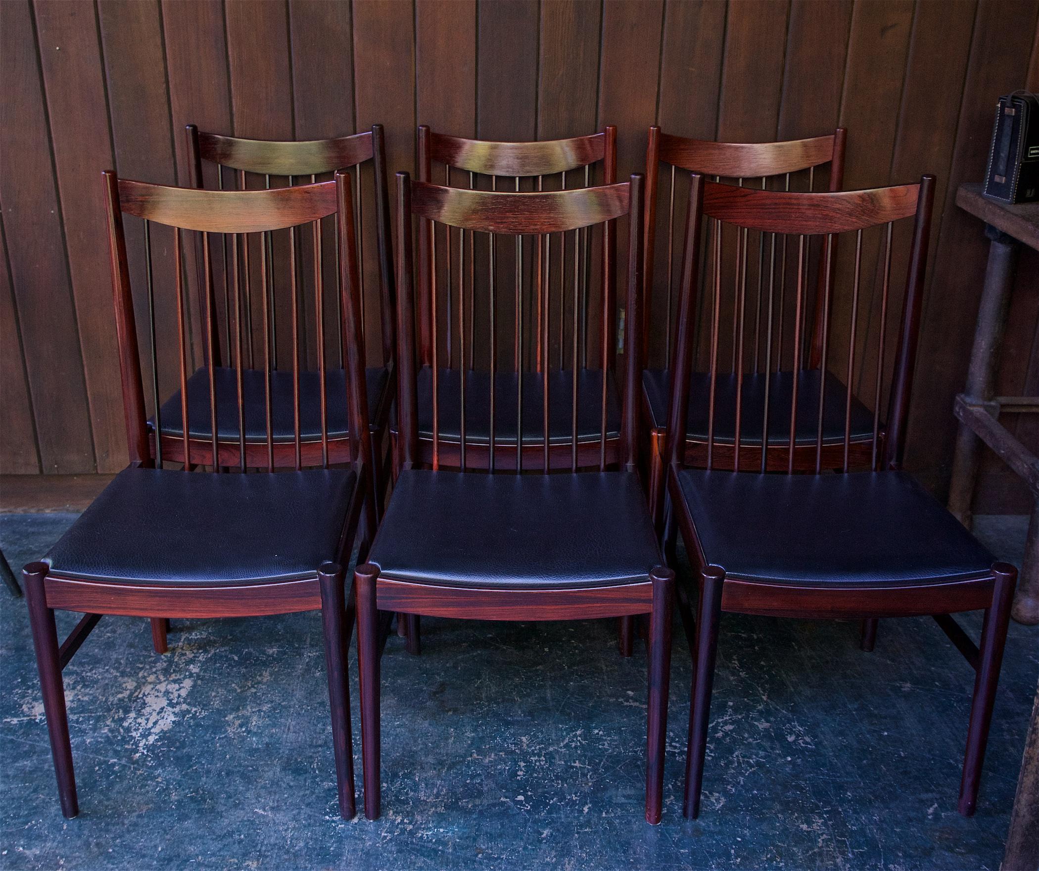 8 Brazilian Rosewood Spindle High-Back Dining Chairs Danish Sibast Model No. 422 For Sale 2