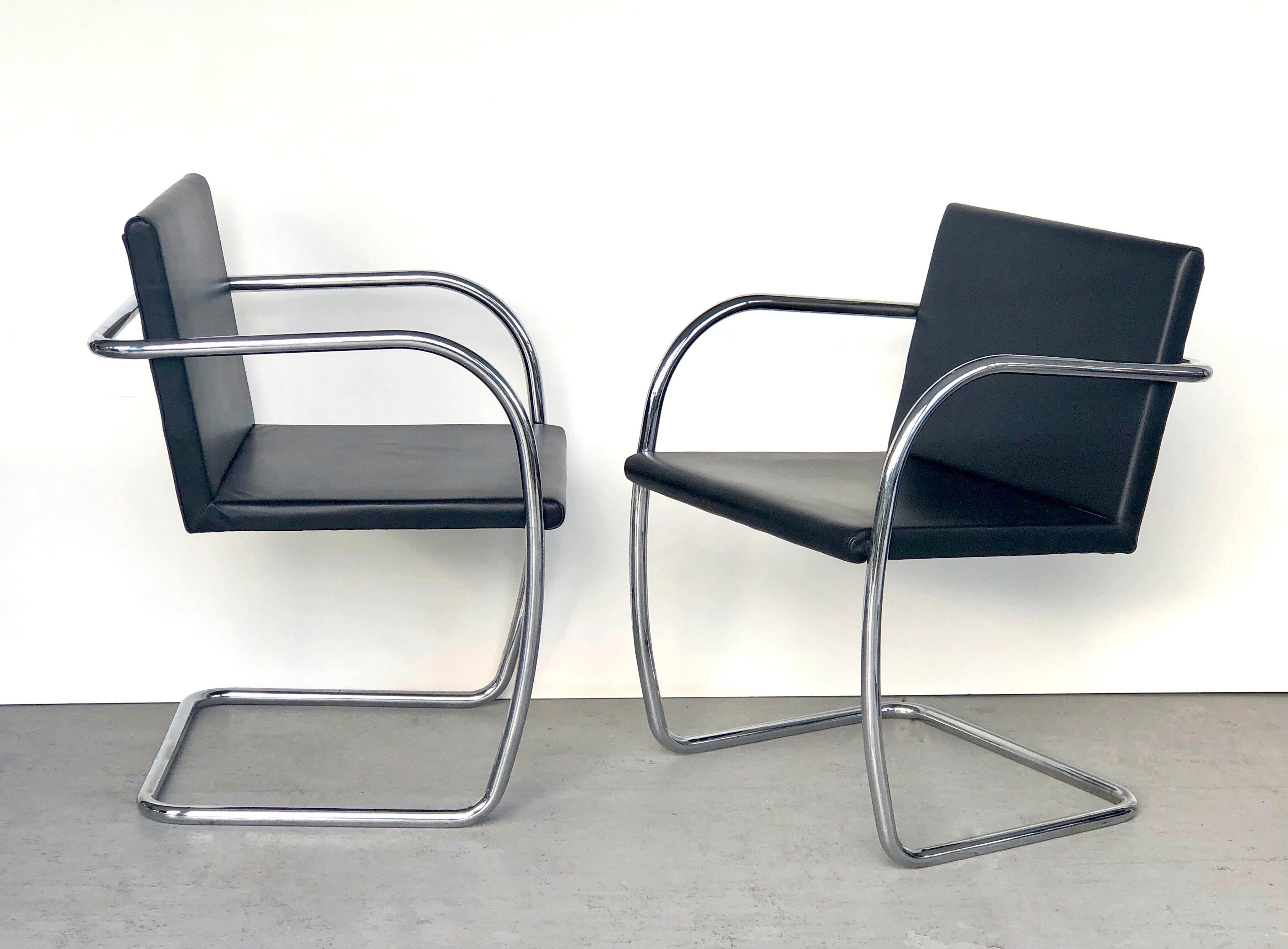 8 Brno Knoll Thin Pad Tubular Black Leather Chairs, 1970s 5
