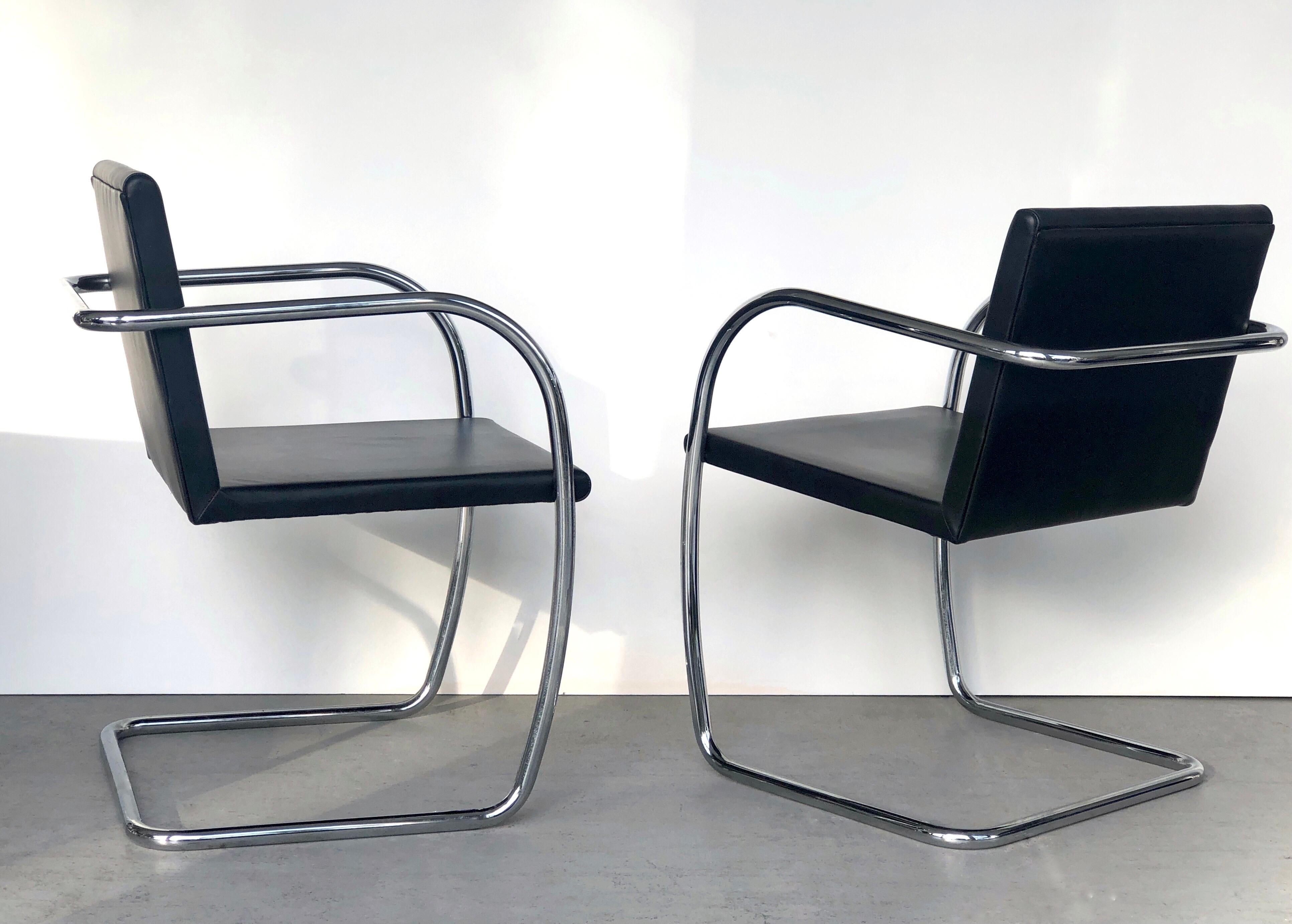 8 Brno Knoll Thin Pad Tubular Black Leather Chairs, 1970s 2