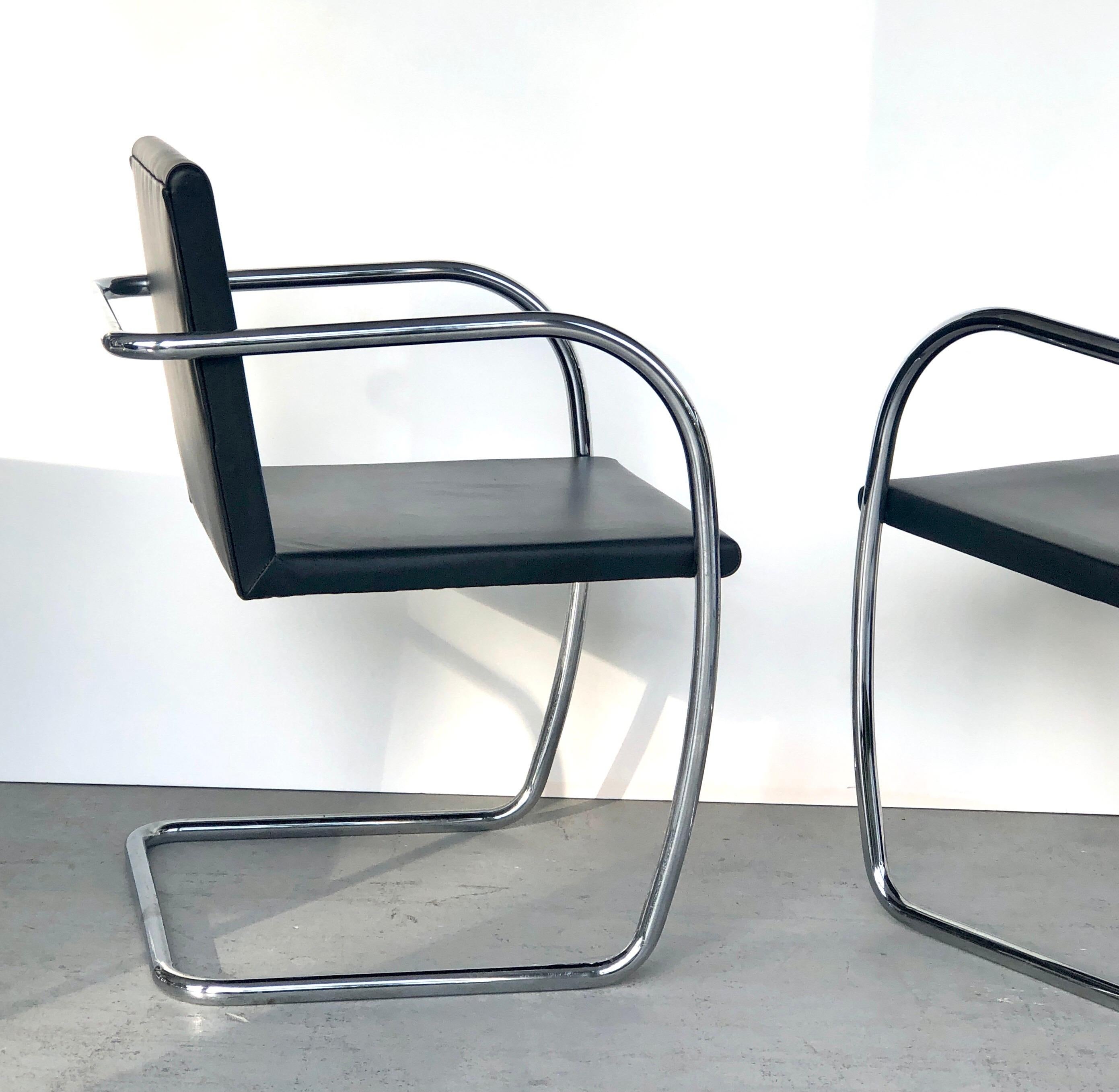 8 Brno Knoll Thin Pad Tubular Black Leather Chairs, 1970s 3