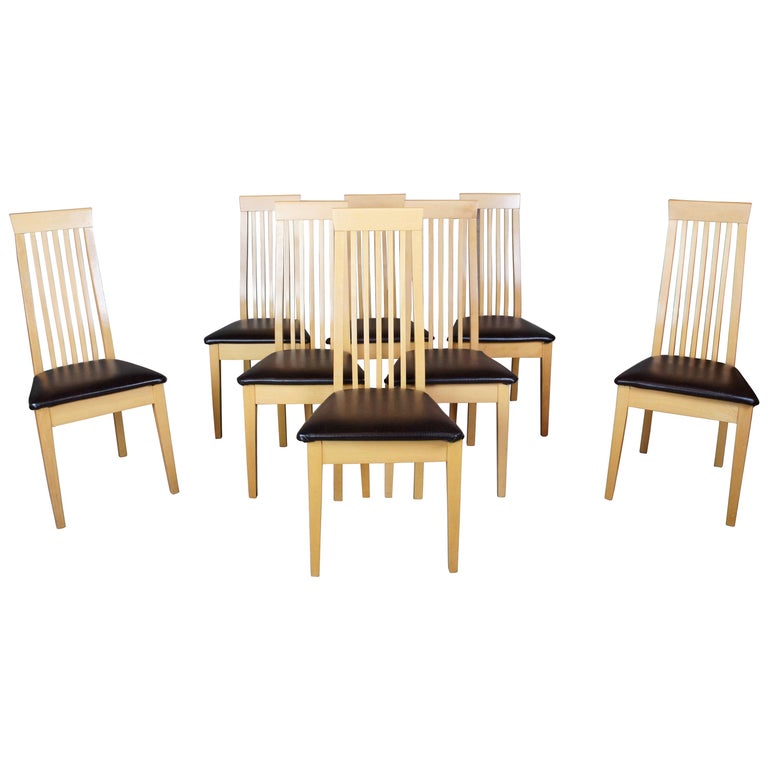 8 Calligaris Italian Modern Chicago Dining Chairs Maple Slat Back