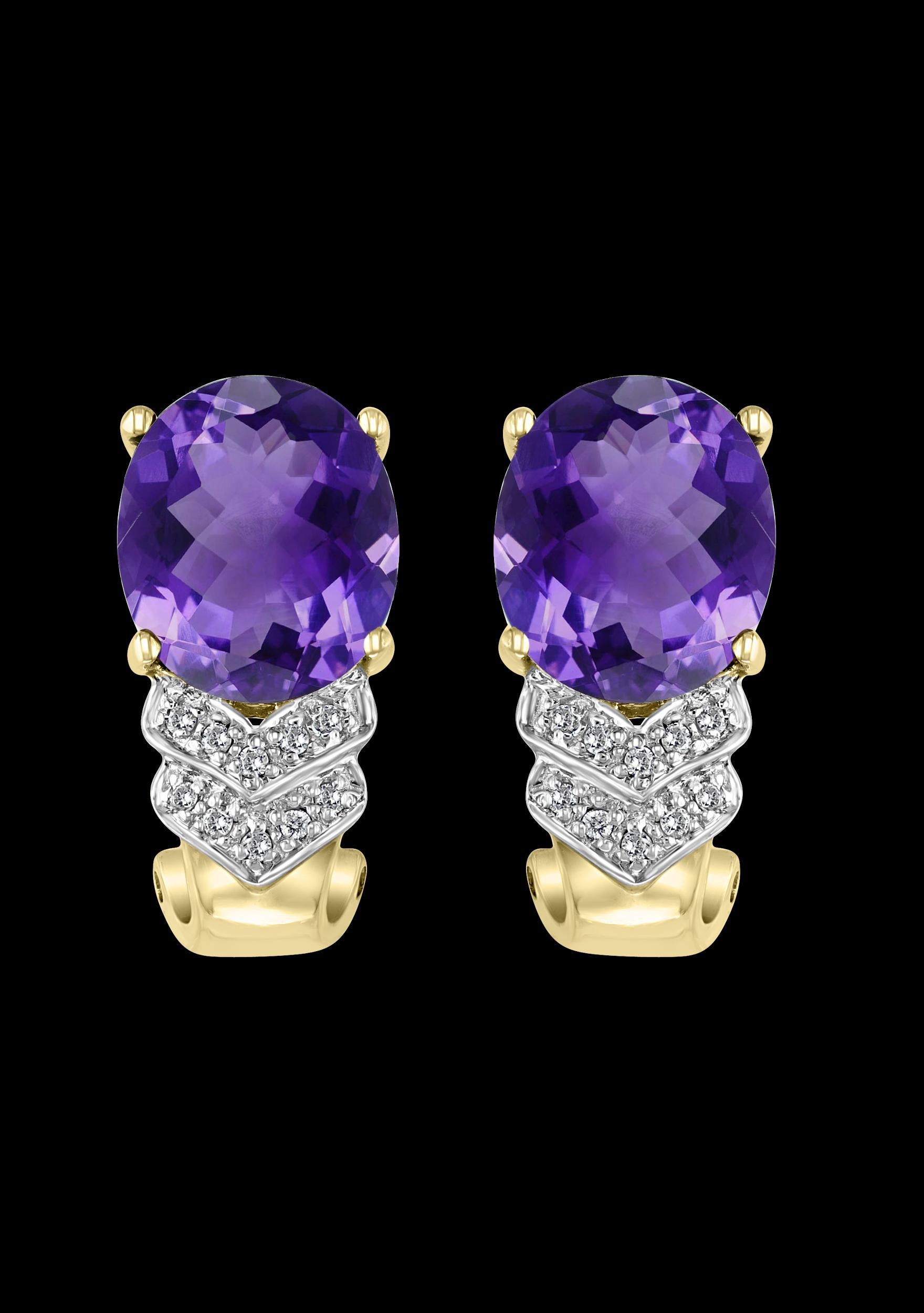 Approximately 8 Carat Amethyst and Diamond  14 Karat Yellow Gold  Earrings
Beautiful pair of earrings  finely crafted in  14 Karat  solid yellow gold.
Very desirable color and quality.
perfect pair made in 14 Karat Yellow gold
total weight 7.8