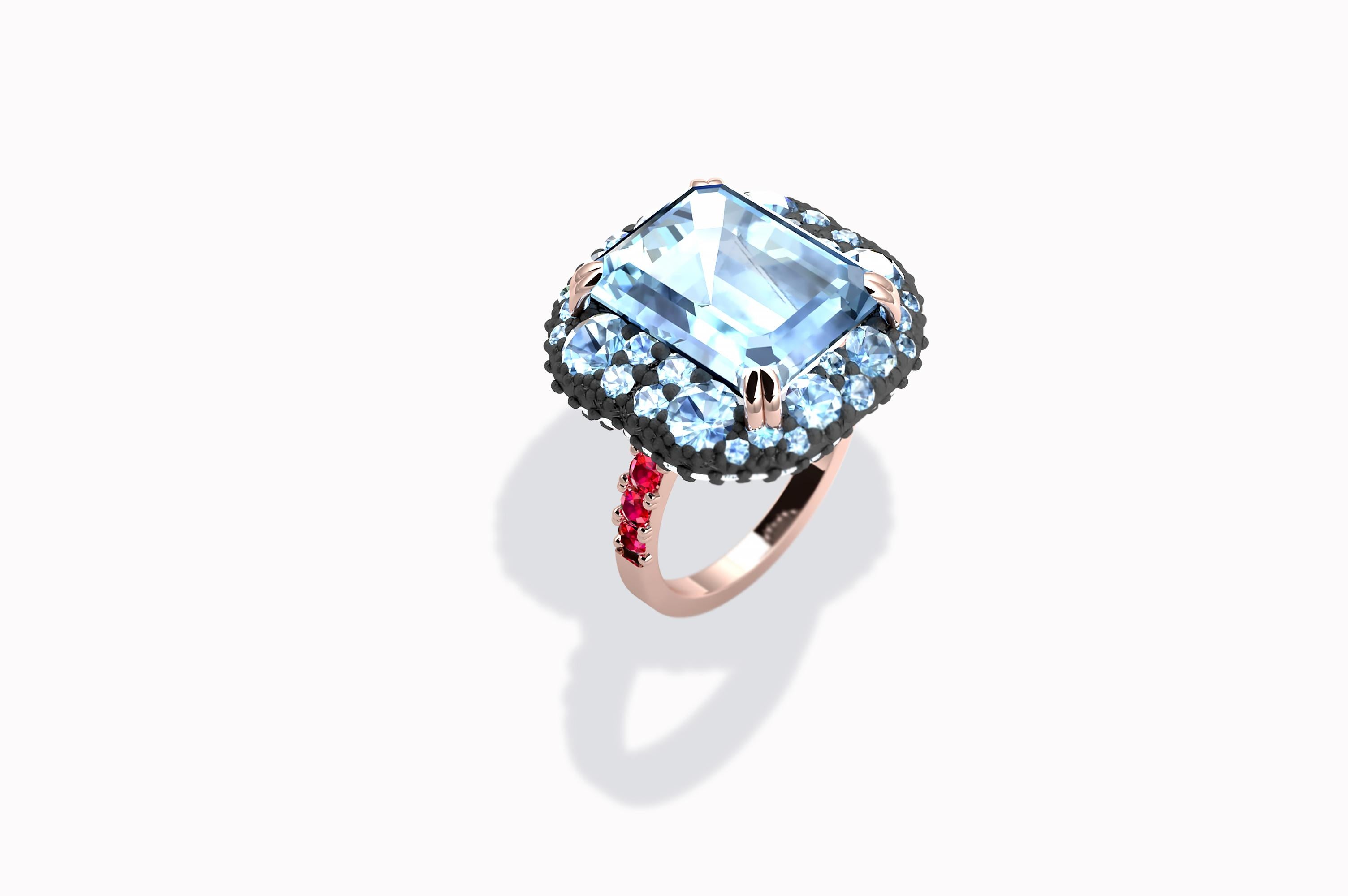 Modern 8 Carat Aquamarine Ruby Diamond Ring