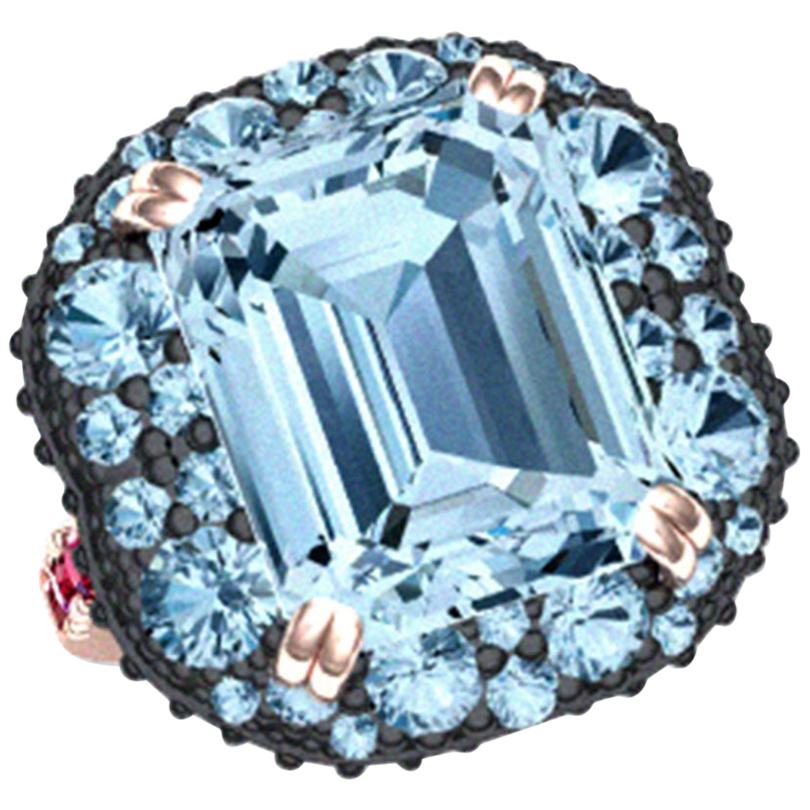 8 Carat Aquamarine Ruby Diamond Ring