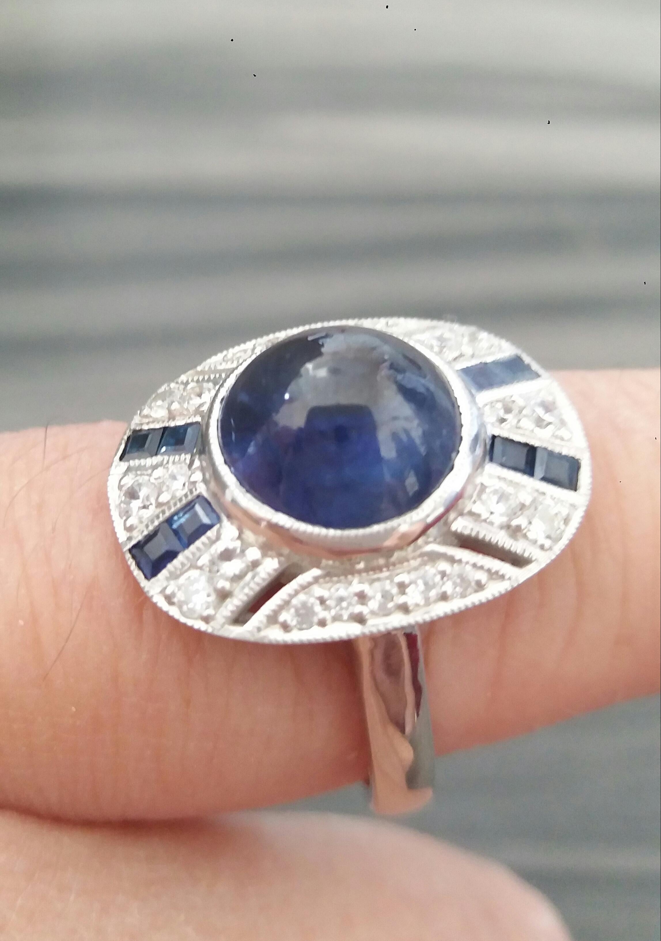 8 Carat Blue Sapphire Cab Carre'Blue Sapphires Diamonds White Gold Cocktail Ring 5