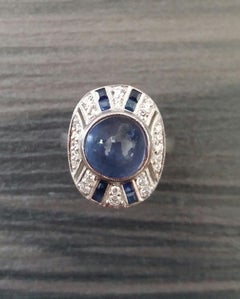 8 Carat Blue Sapphire Cab Carre'Blue Sapphires Diamonds White Gold Cocktail Ring