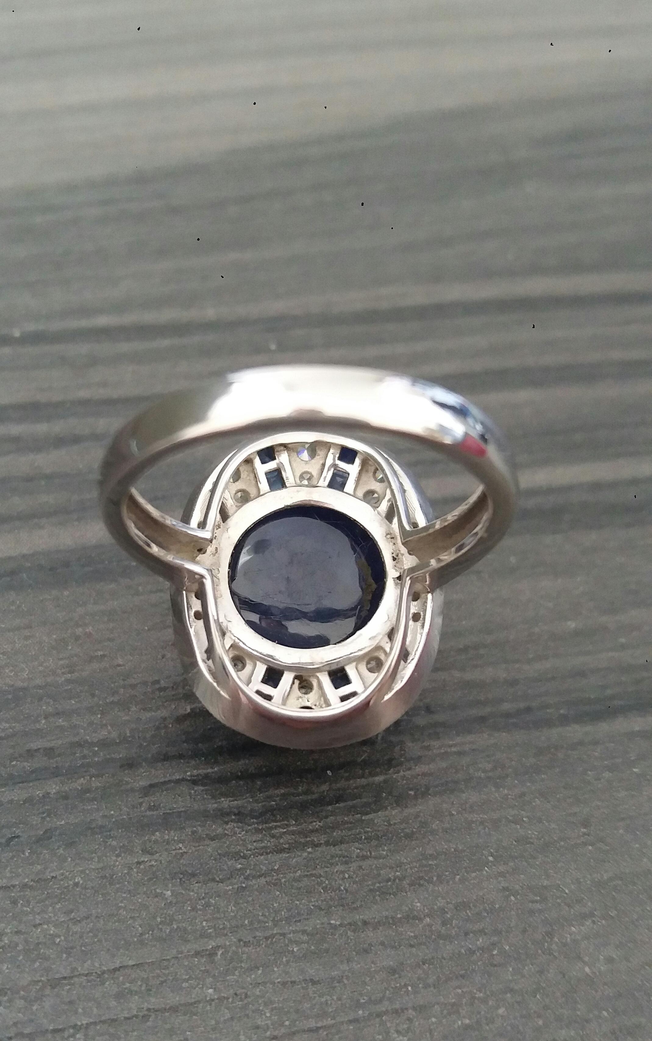 Women's 8 Carat Blue Sapphire Cab Carre'Blue Sapphires Diamonds White Gold Cocktail Ring For Sale