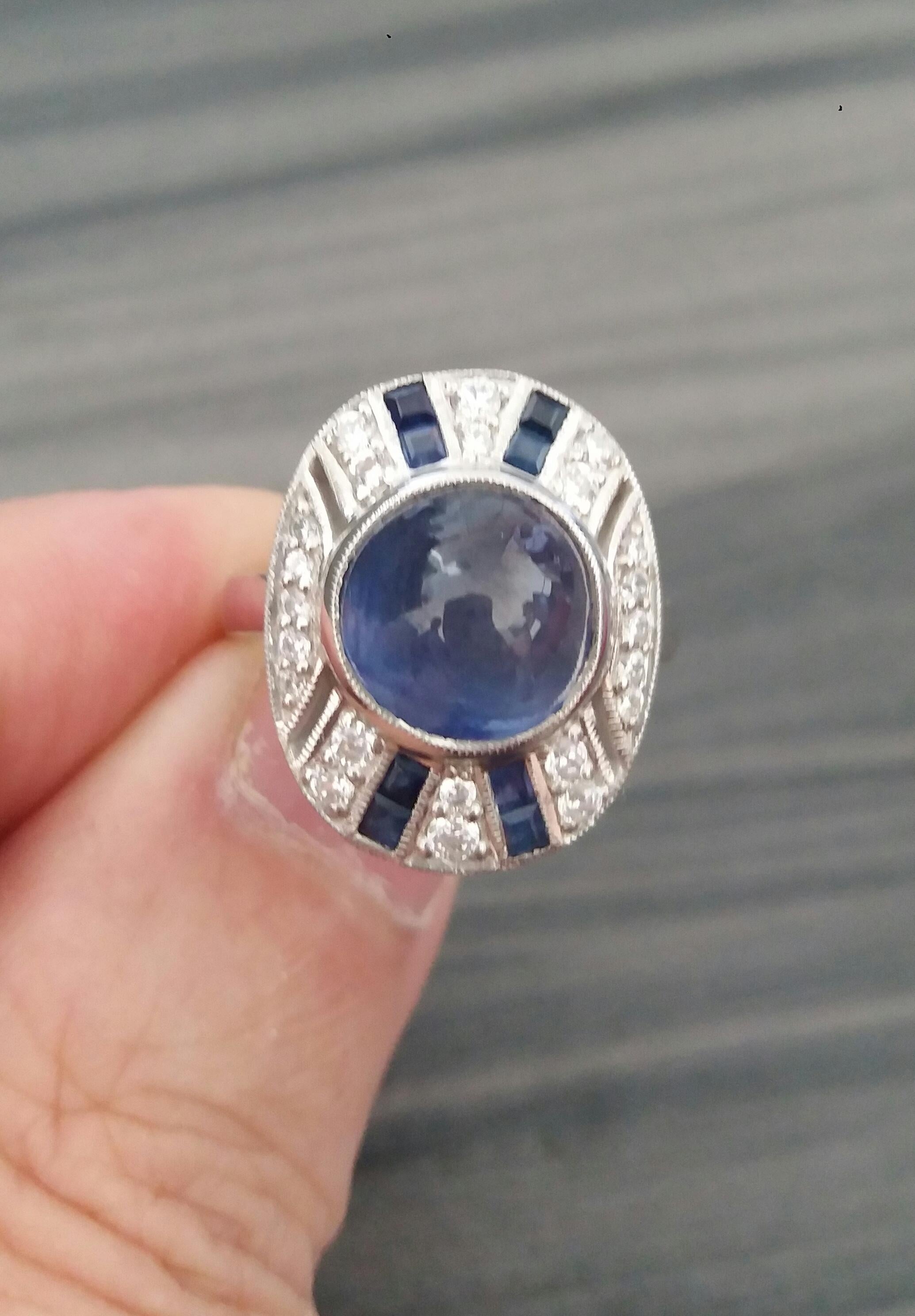 8 Carat Blue Sapphire Cab Carre'Blue Sapphires Diamonds White Gold Cocktail Ring 3