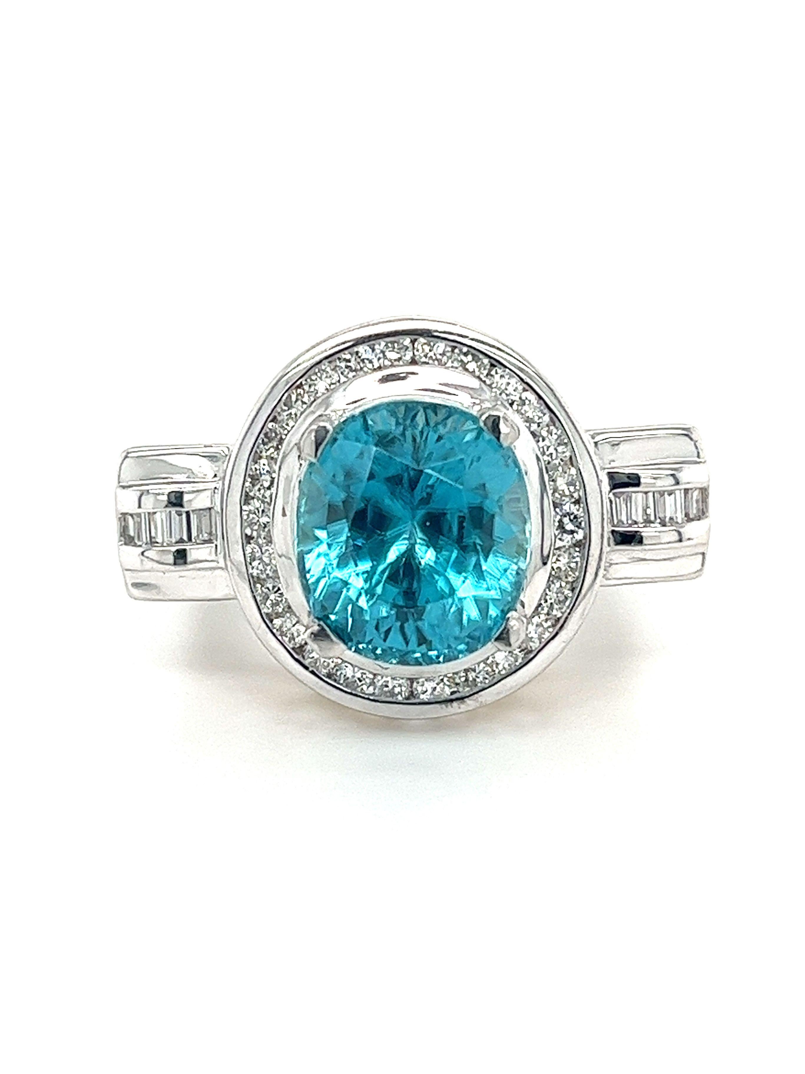 8 Carat Blue Zircon with Diamond Halo in Platinum & 18K Gold Filigree Ring  For Sale 1