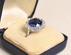 Natural Ceylon Sapphire Ring. Round Sapphire Diamond Halo Platinum Ring G VS