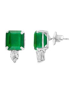 8 Carat Colombian Emerald Cut Emerald Diamond Stud Earrings 18 Karat Gold