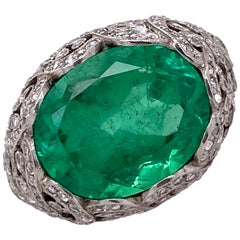 8 Carat Columbian Emerald Diamond Platinum Cocktail Ring AGL Certificate