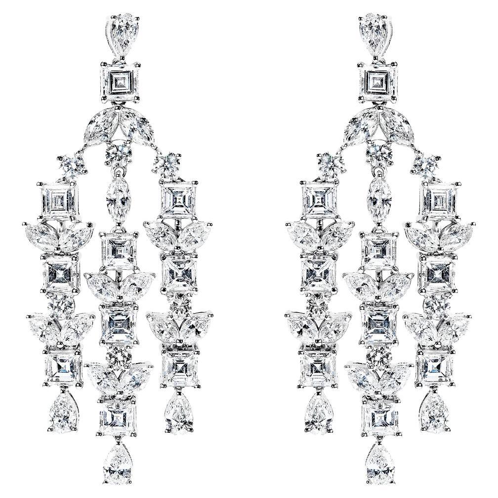 8 Carat Combine Mix Shape Diamond Chandelier Earrings Certified For Sale