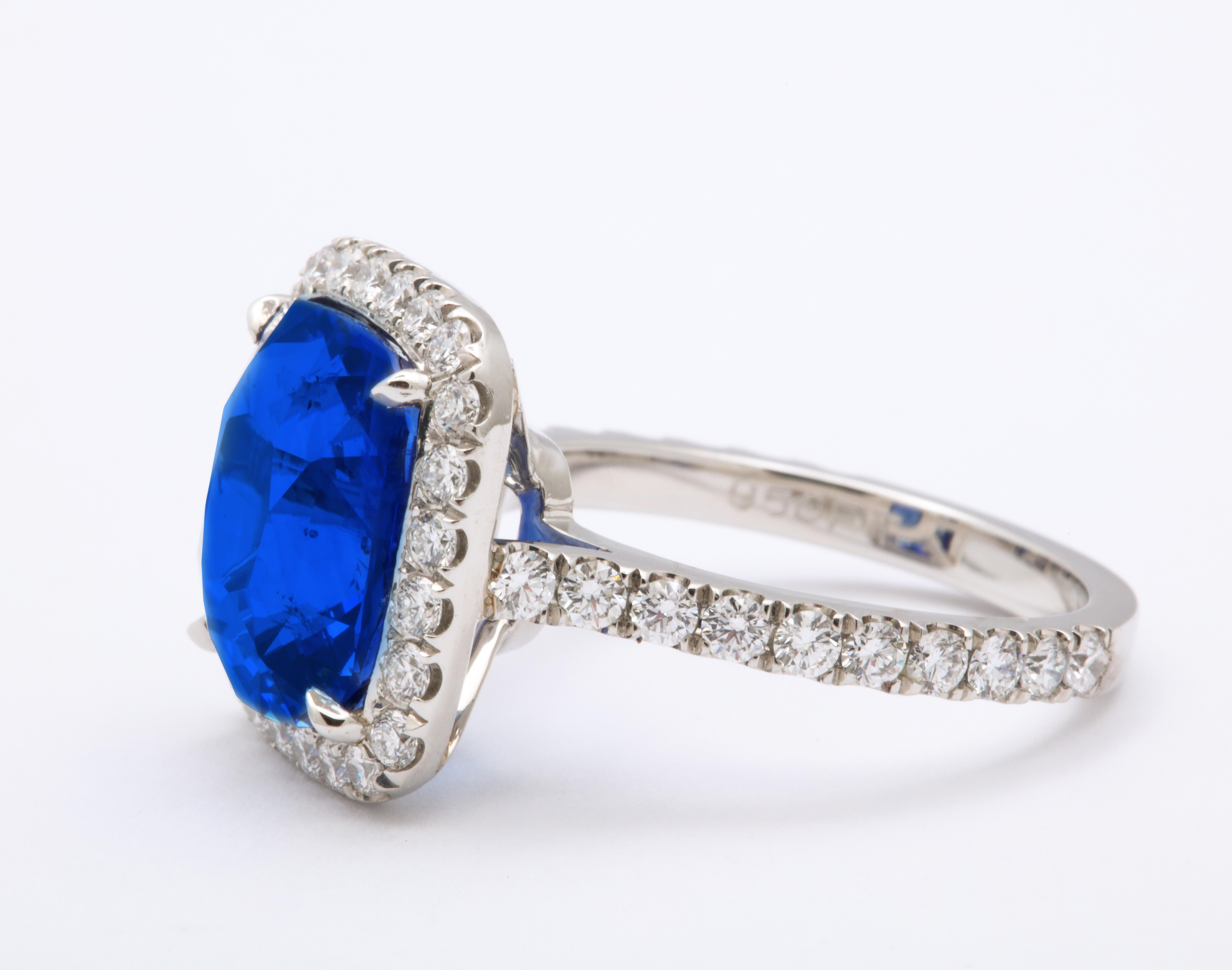8 Carat Cushion Cut Ceylon Blue Sapphire and Diamond Ring In New Condition In New York, NY