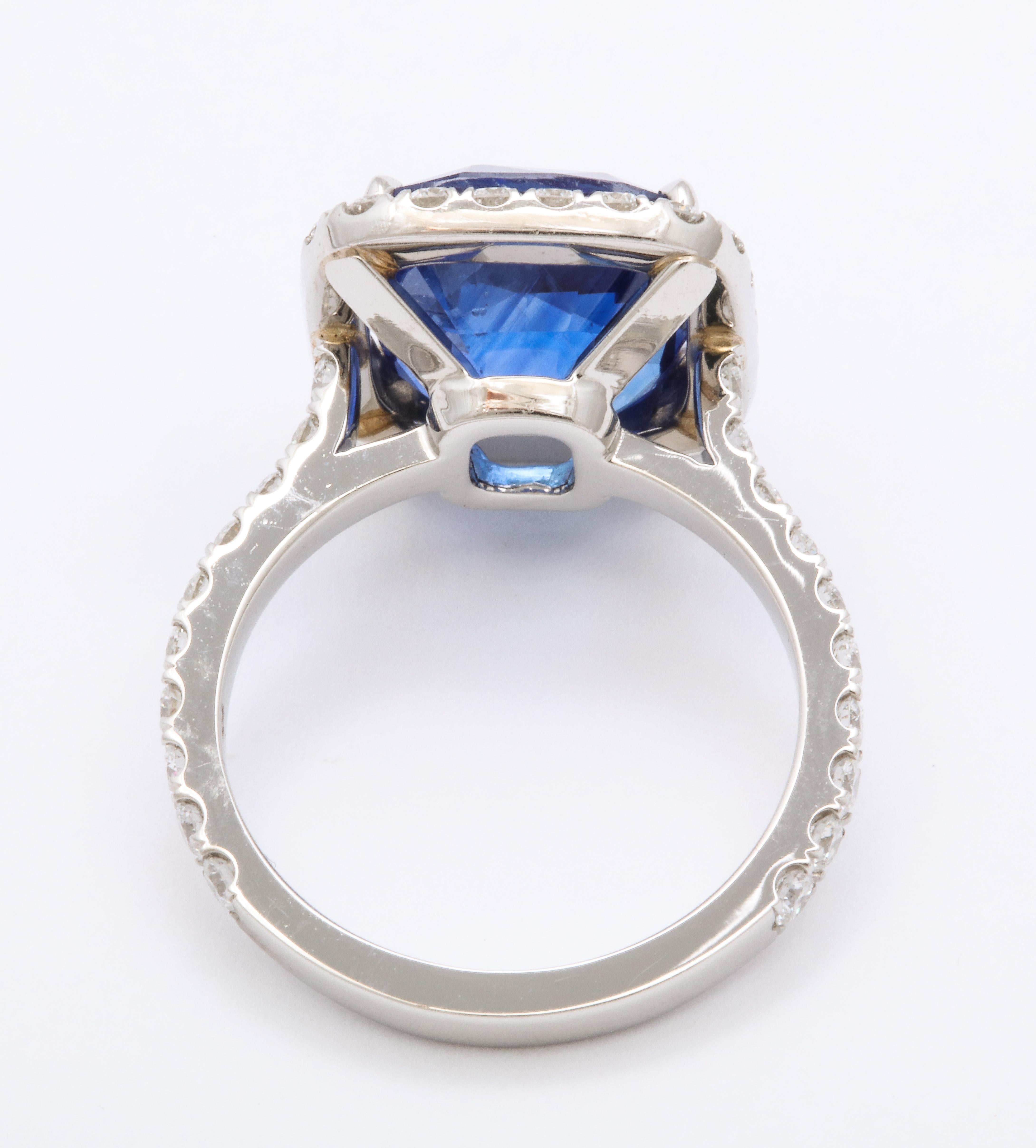 Women's or Men's 8 Carat Cushion Cut Ceylon Blue Sapphire and Diamond Ring